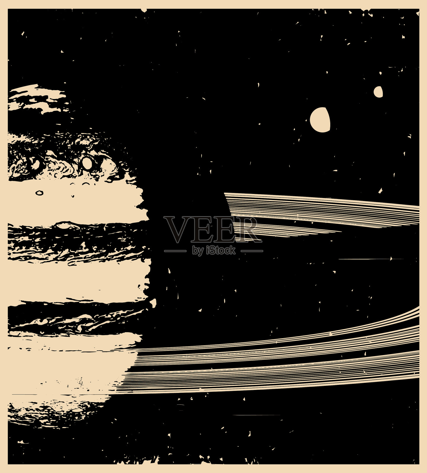 行星与戒指复古风格插画图片素材