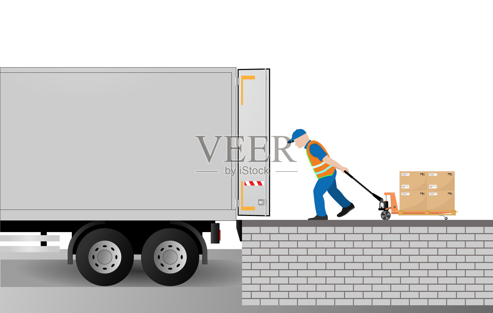 手动托盘卡车装载机装载托盘插画图片素材