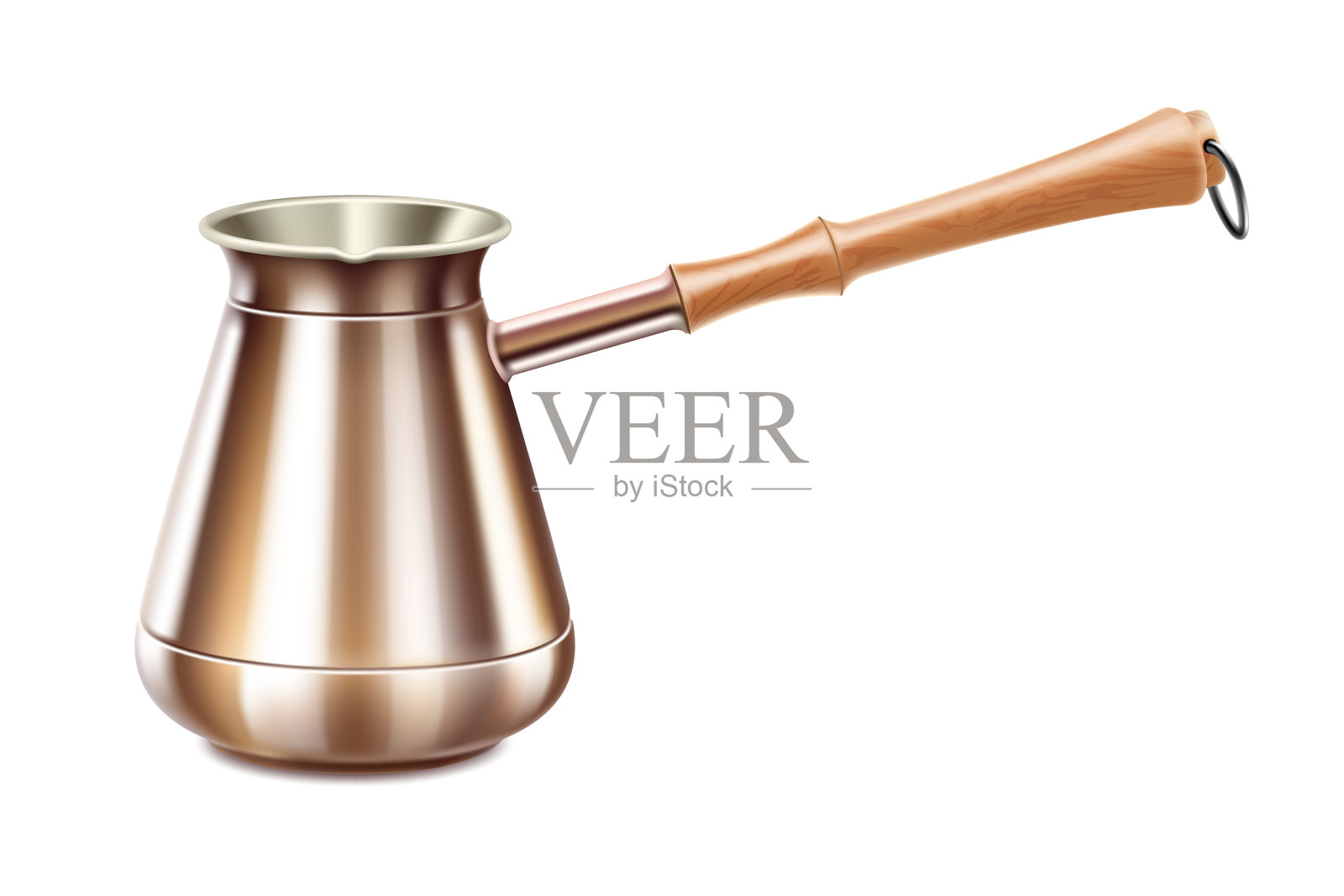 土耳其咖啡壶，带木制手柄设备设计元素图片