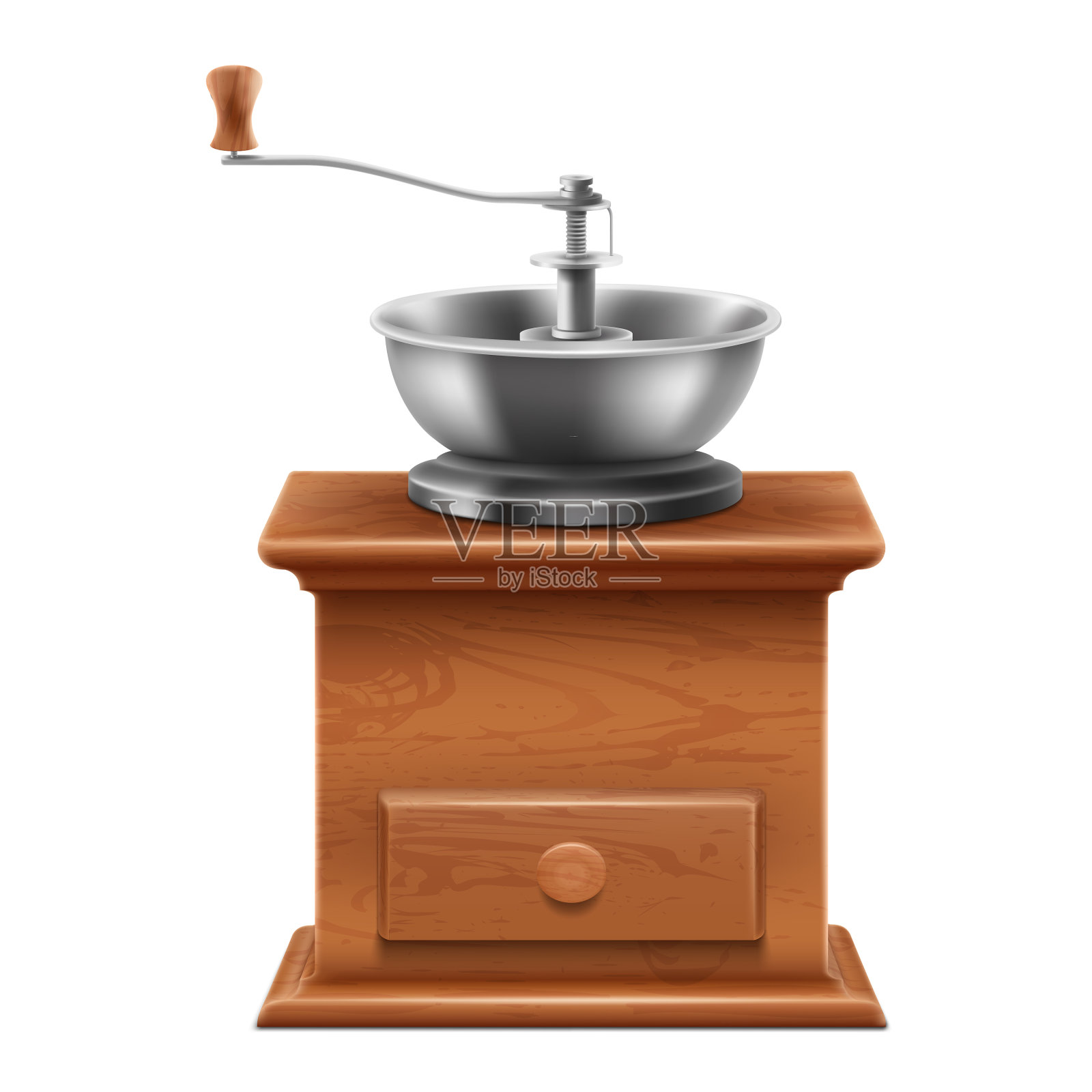手工经典咖啡研磨机在木箱设计元素图片