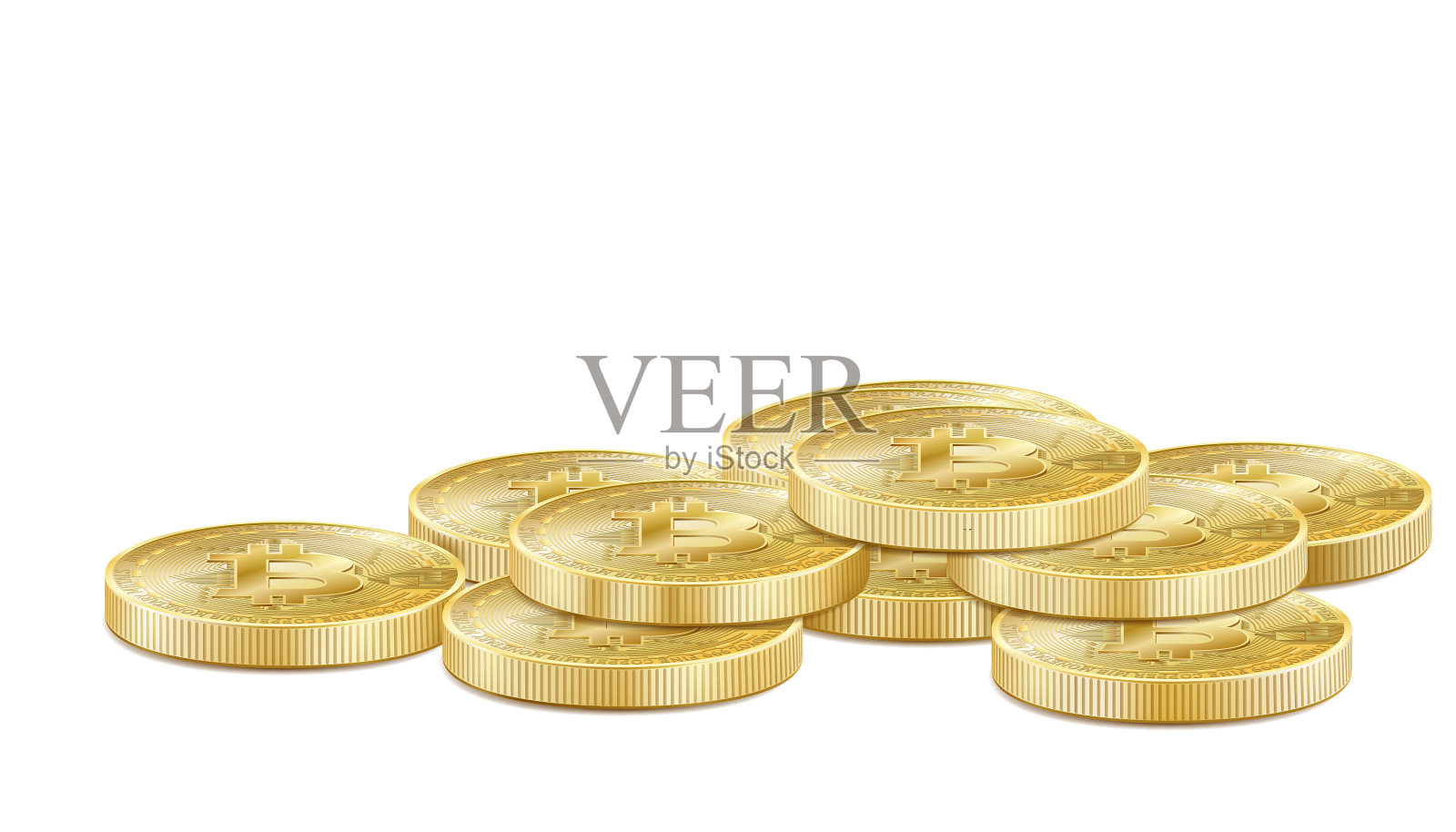 逼真的3d黄金比特币堆栈图标设计元素图片