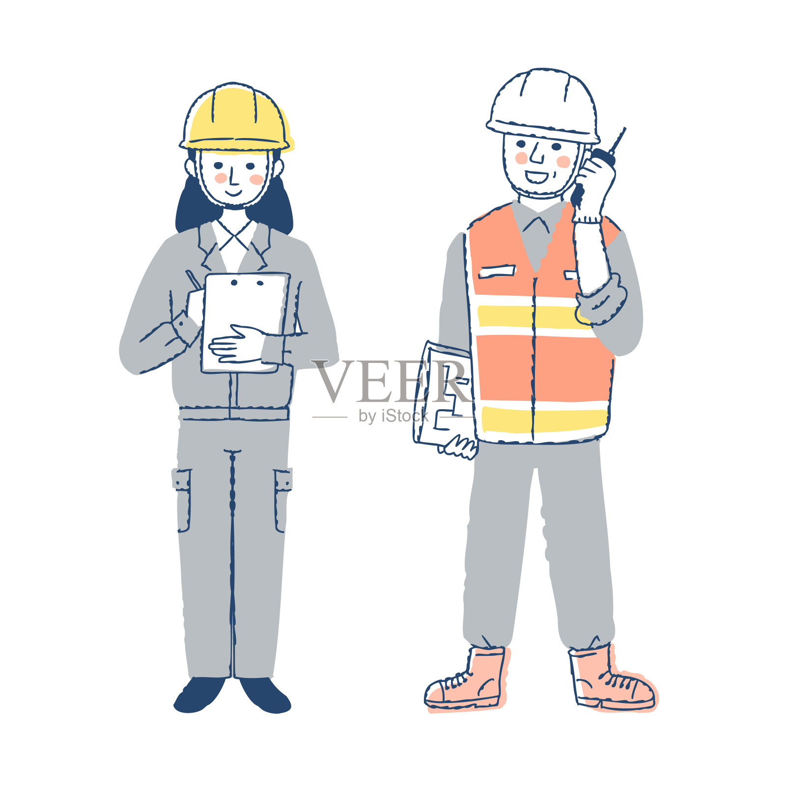 从事土木工程和建筑工作的男女插画图片素材