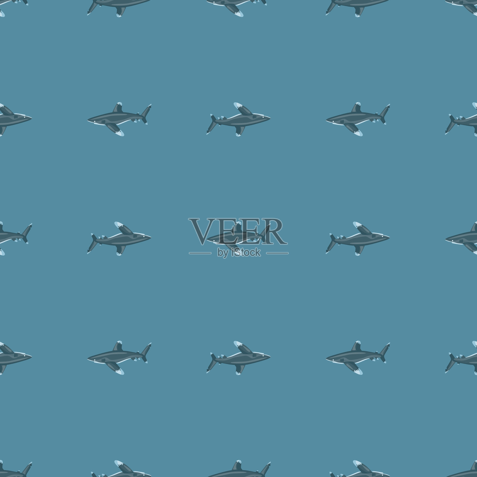 远洋白鳍鲨无缝图案插画图片素材