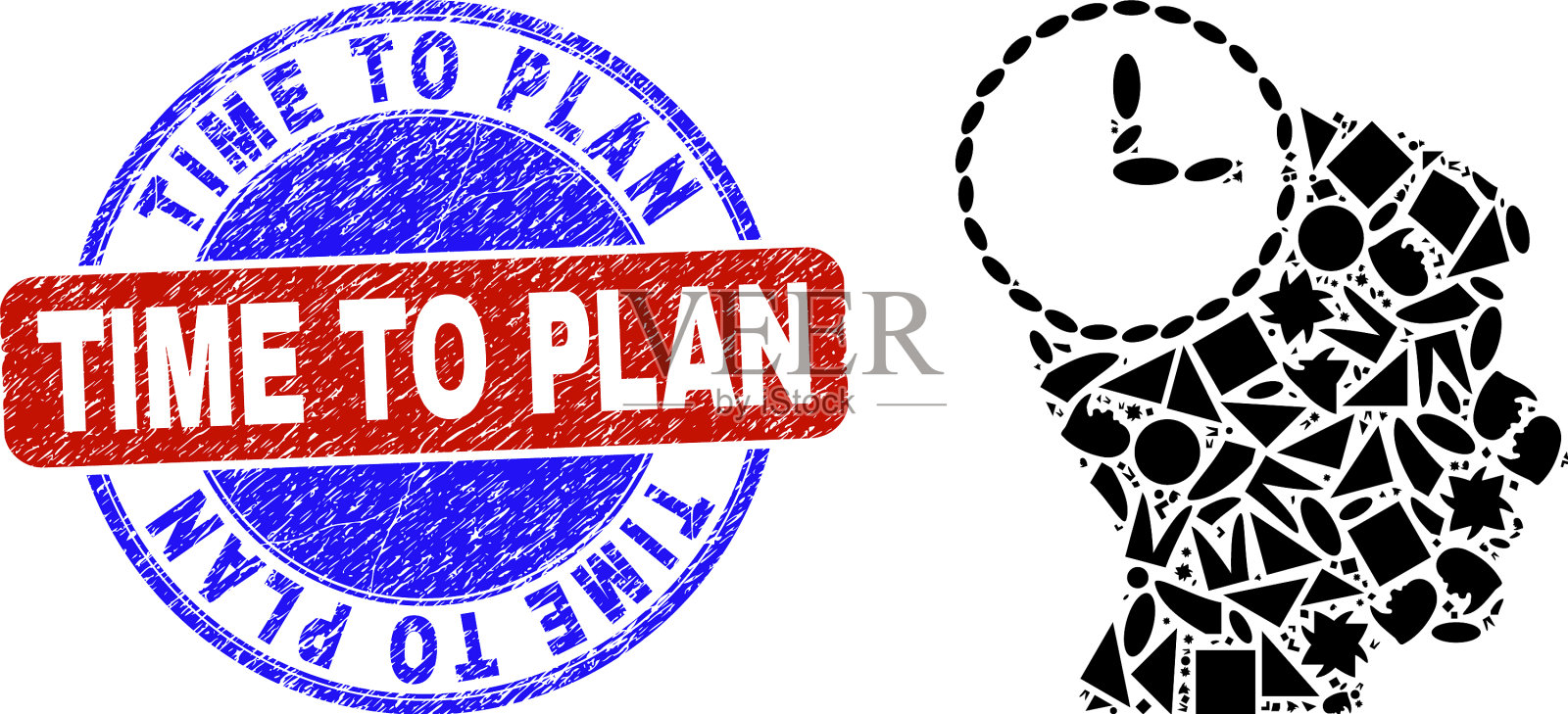 双色划花时间计划邮票和几何插画图片素材