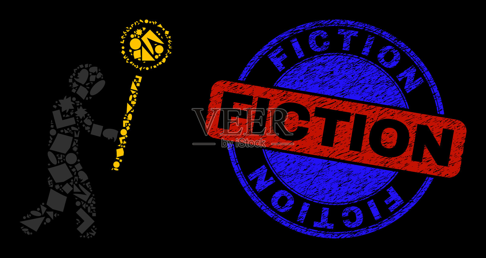 双色橡胶小说徽章和几何马赛克插画图片素材