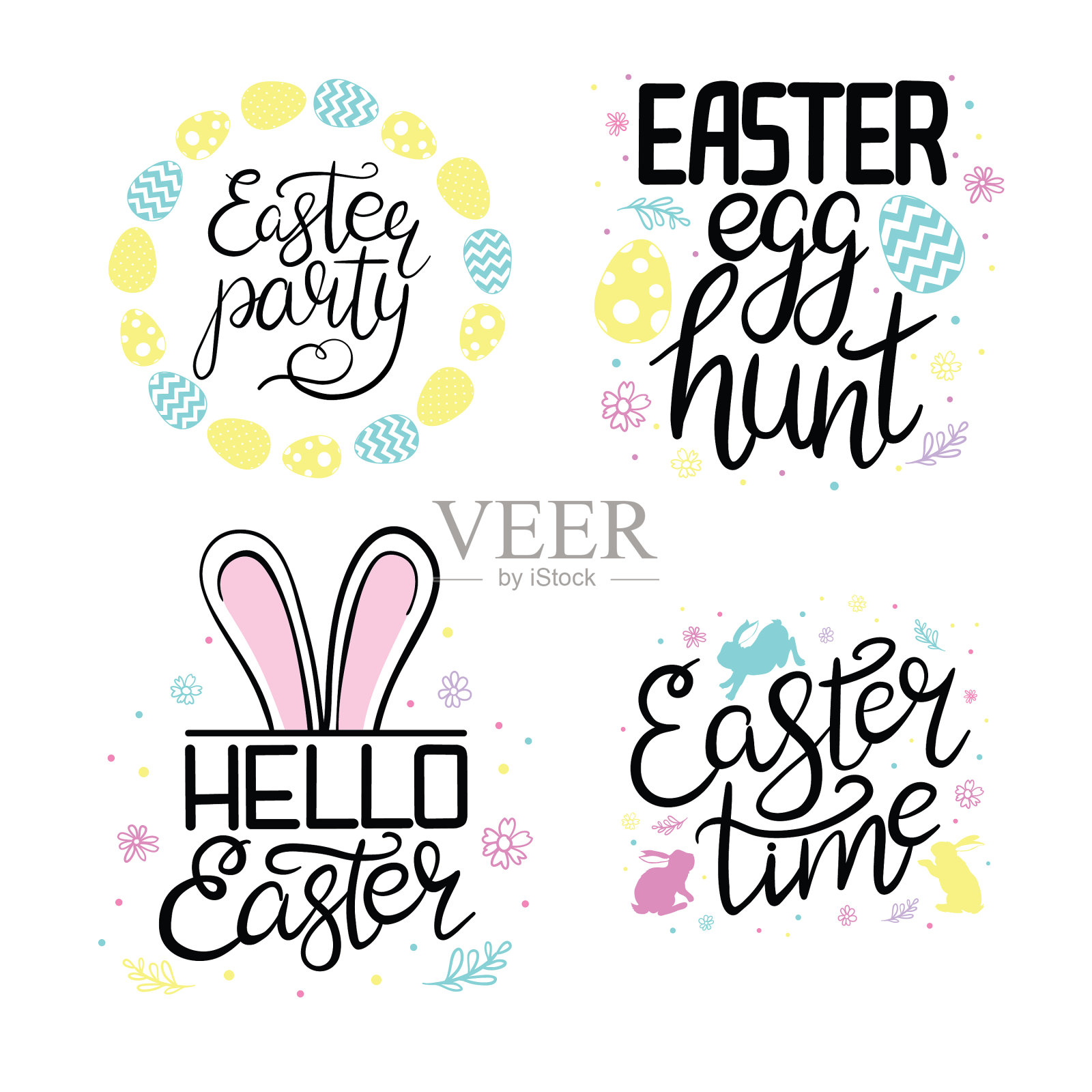 复活节迎宾车里装着春天的鲜花和插画图片素材