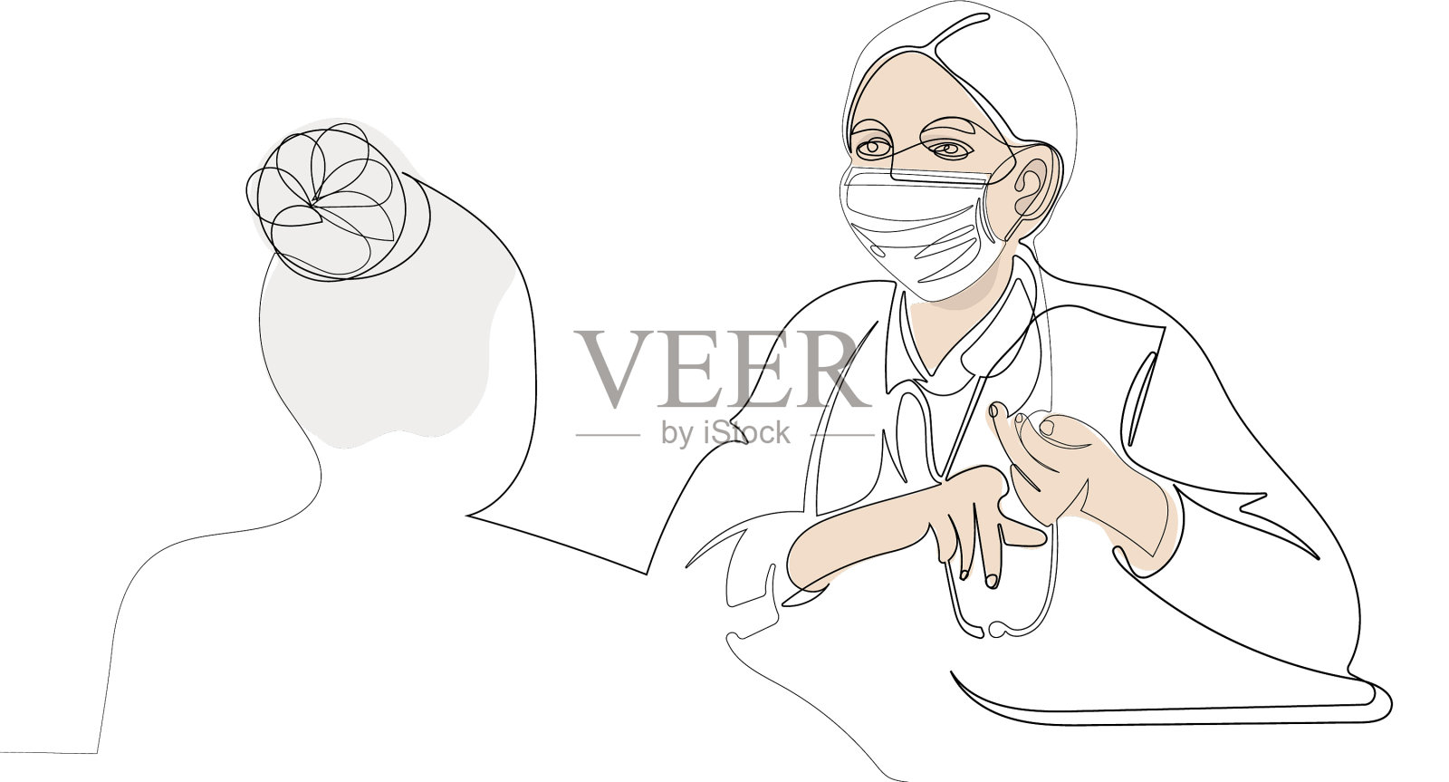 医生在医用口罩手持听诊器设计元素图片