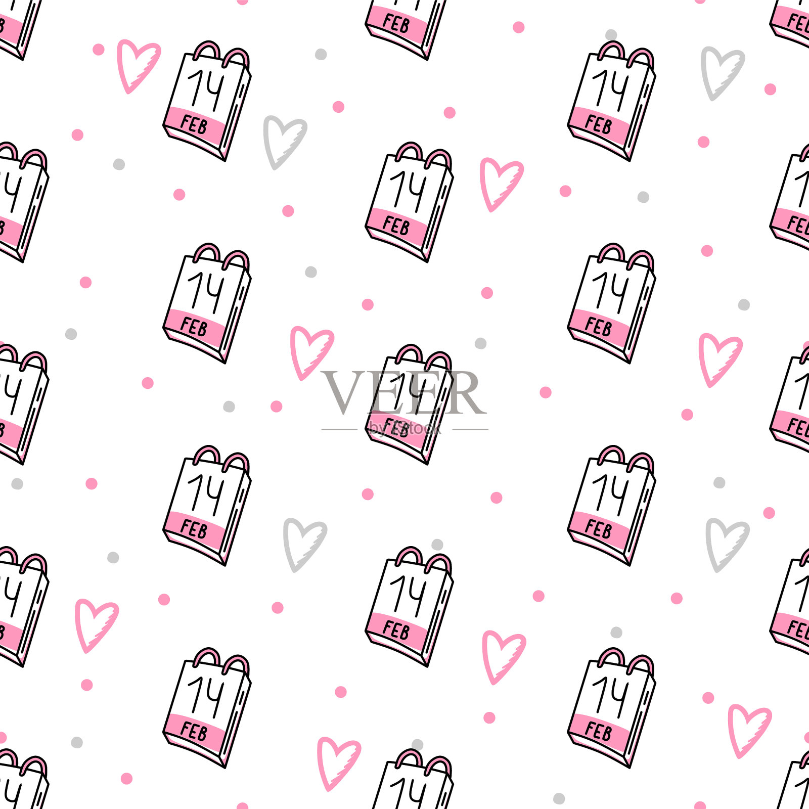 无缝图案的2月14日日历上插画图片素材