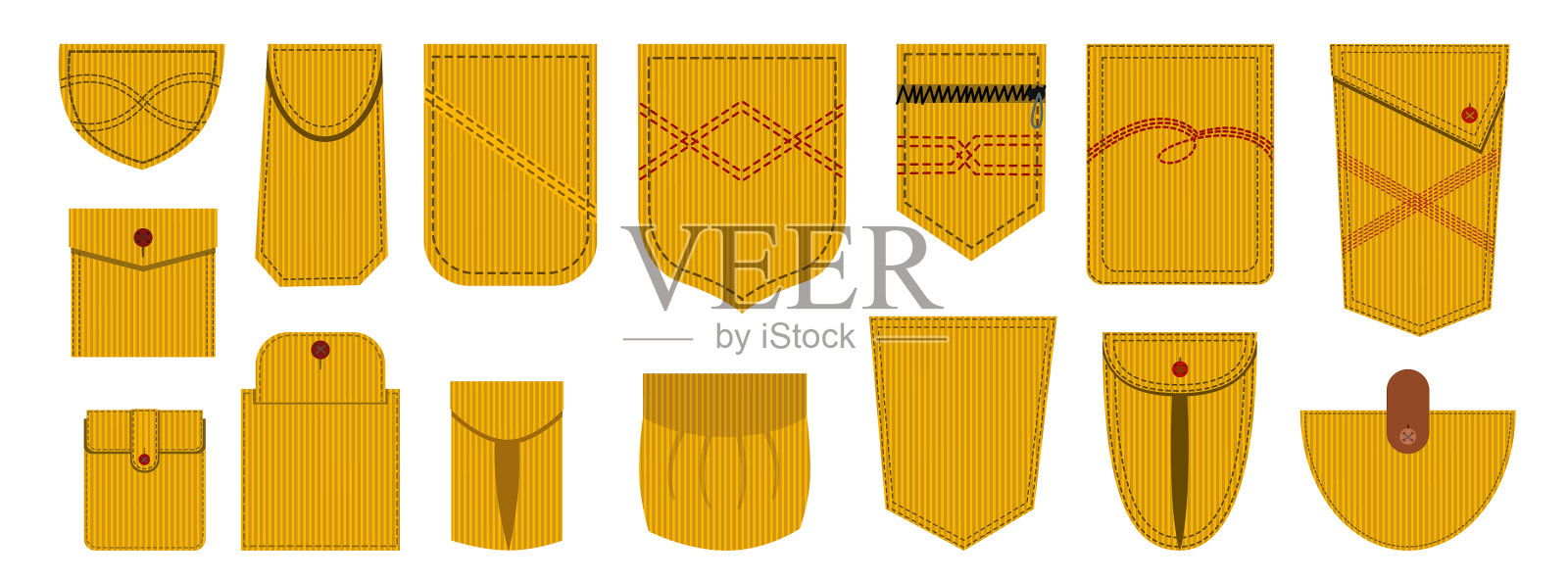 补丁口袋由灯芯绒织物制成的黄色插画图片素材