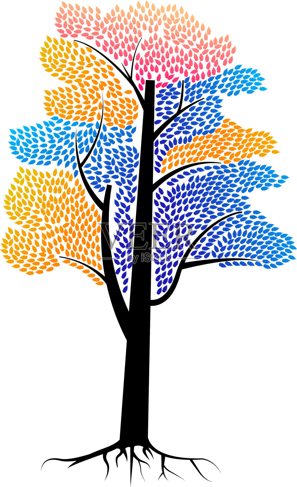 彩色树与树叶图标设计插画图片素材