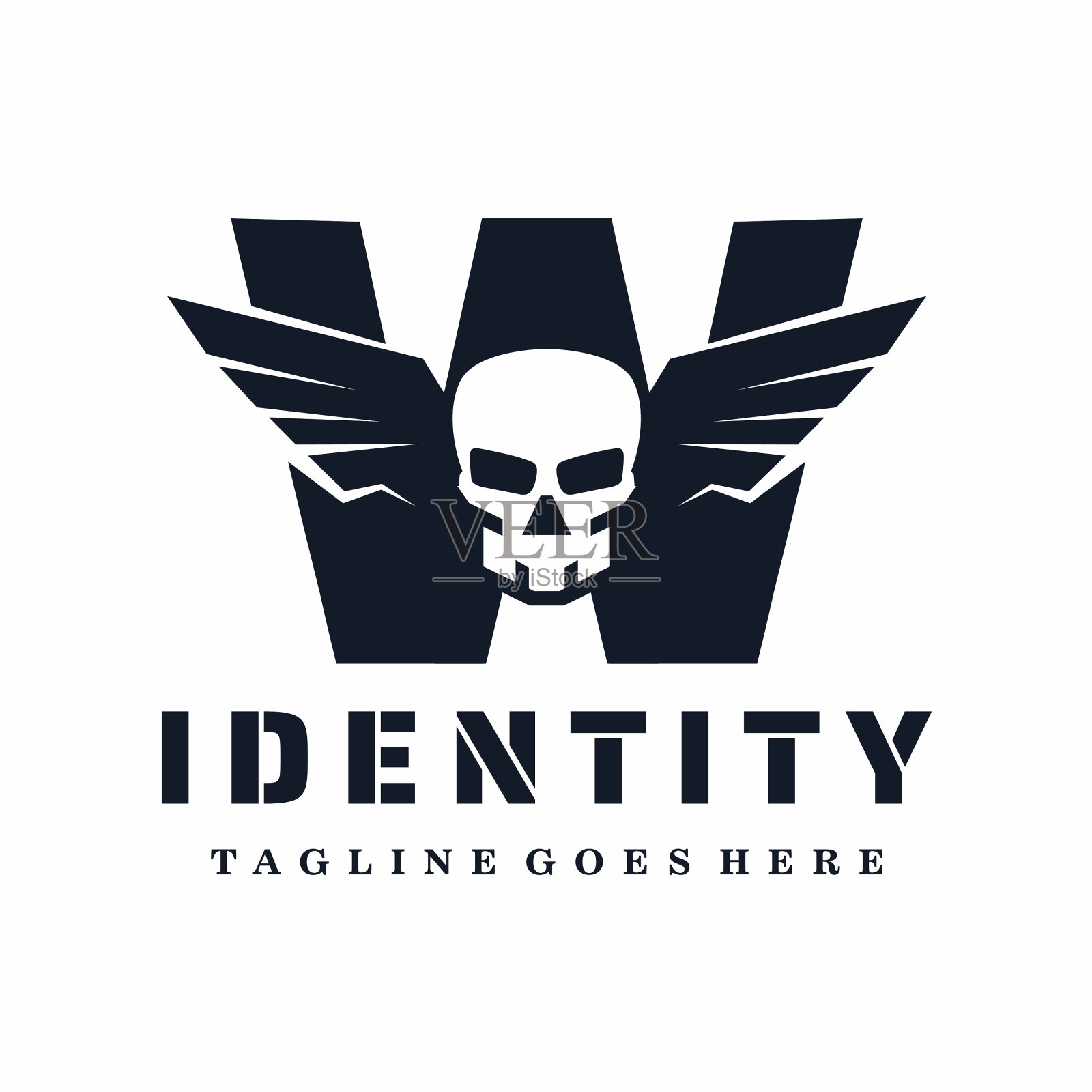 字母w骷髅翅膀logo设计插画图片素材