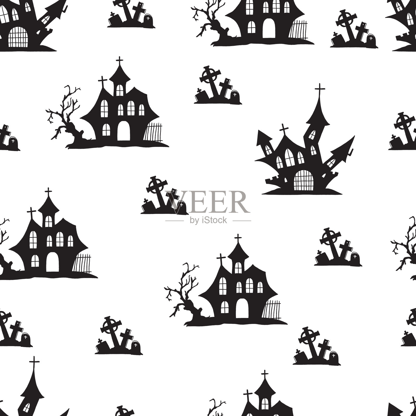 恐怖城堡和墓地的图形插画图片素材