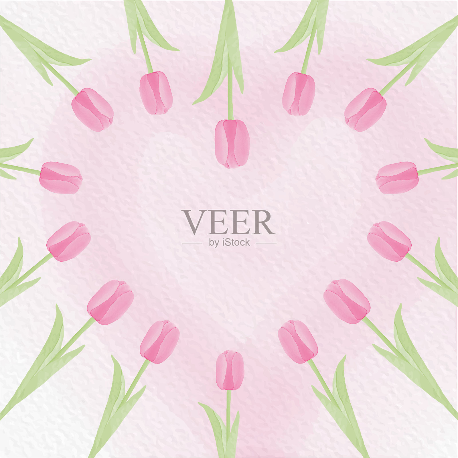 水彩郁金香花和离开集设计插画图片素材