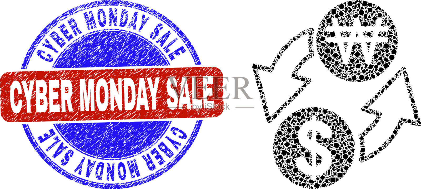 双色遇险网络星期一出售印章印插画图片素材