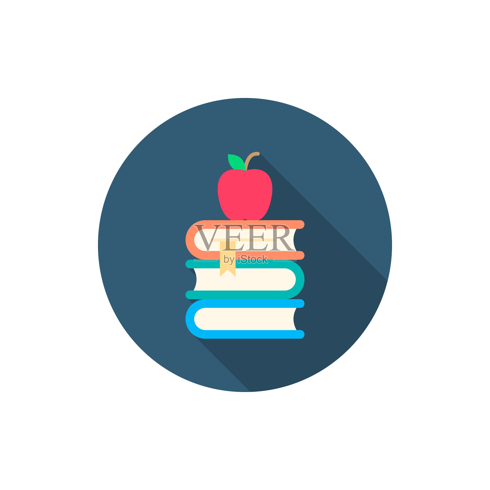 知识书和苹果图标设计扁平长设计元素图片