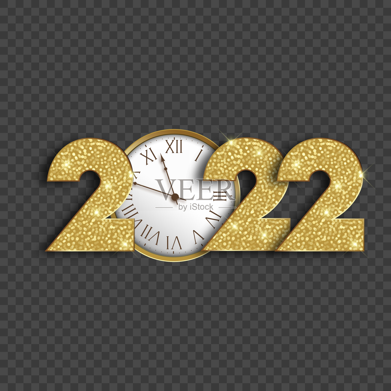 新年快乐，2022年金字贺卡和插画图片素材