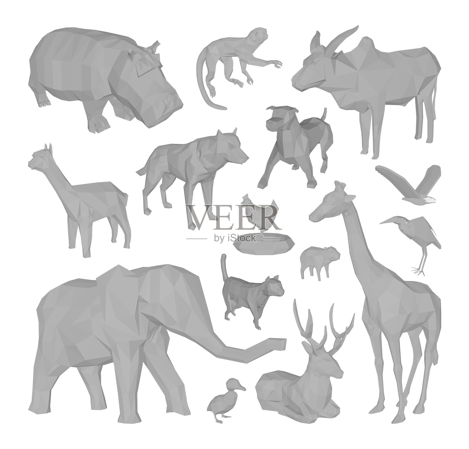 低多边形风格的3d动物插画图片素材