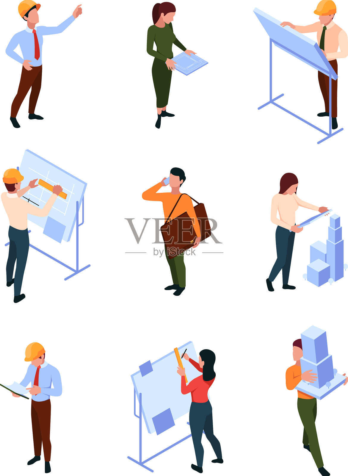 工程师工作的建筑师和设计师制作插画图片素材