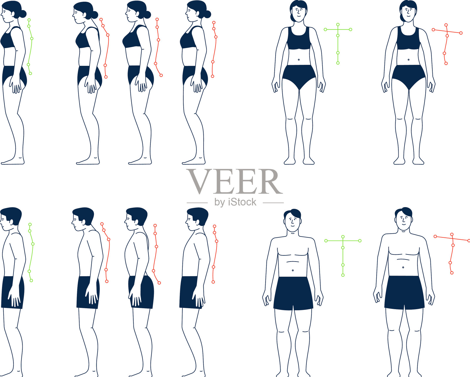 纠正不正确的姿势好不好的姿势插画图片素材
