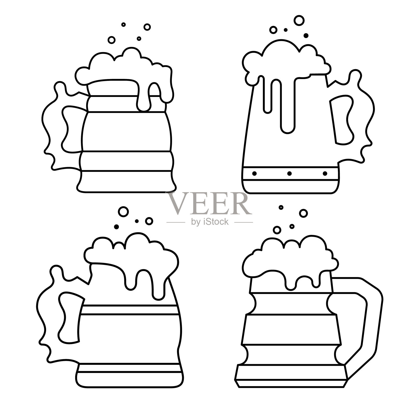 一套四个轮廓啤酒杯啤酒啤酒插画图片素材