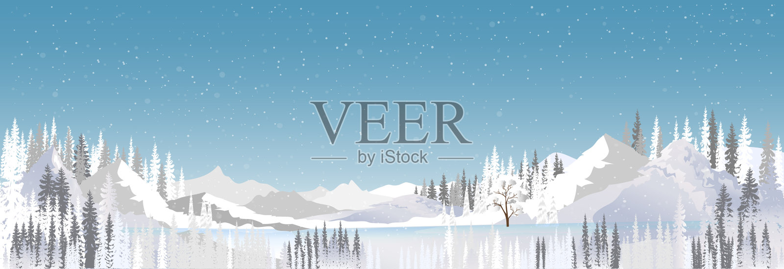 临湖冬景仙境插画图片素材