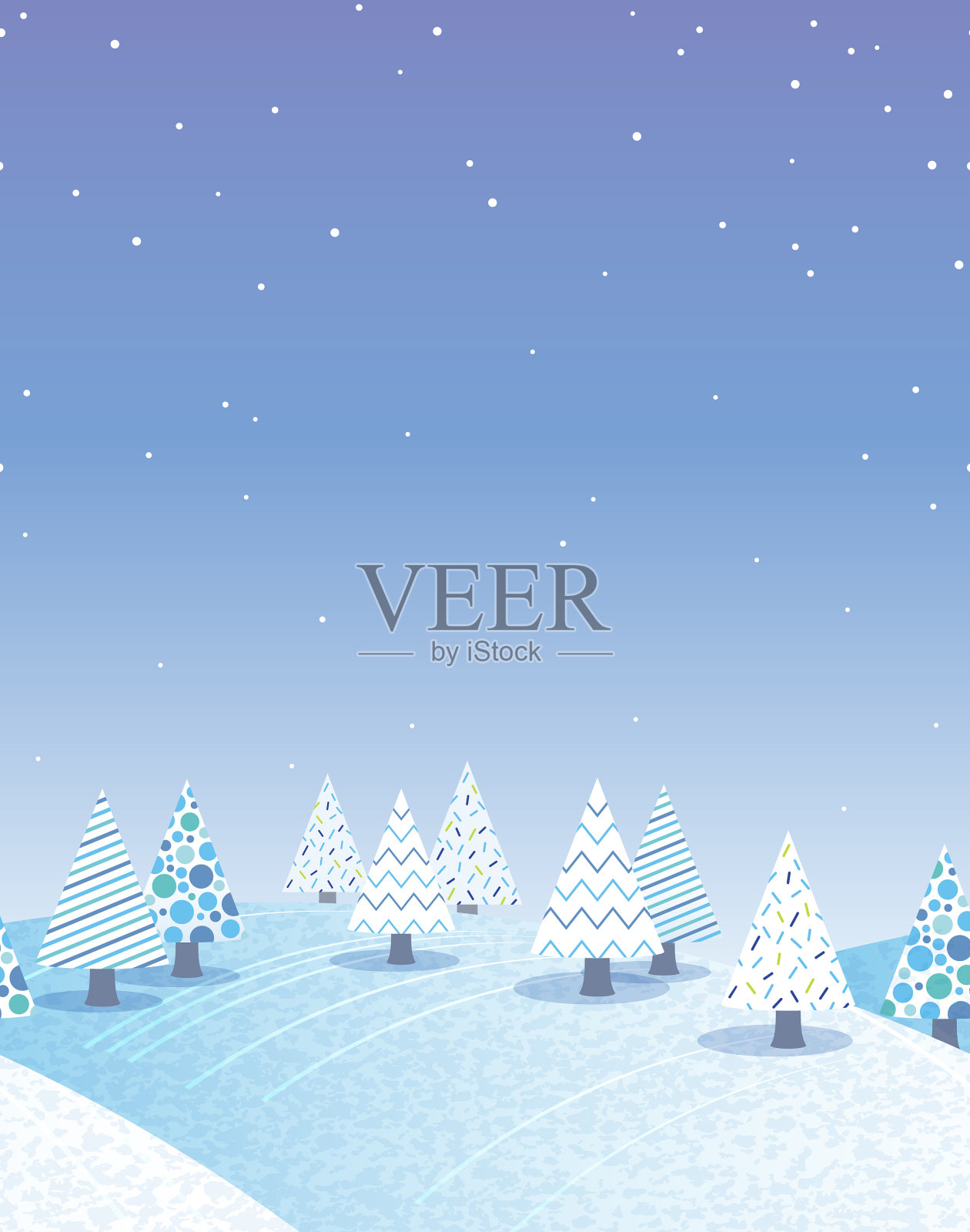 无缝丘陵冬季森林背景插画图片素材