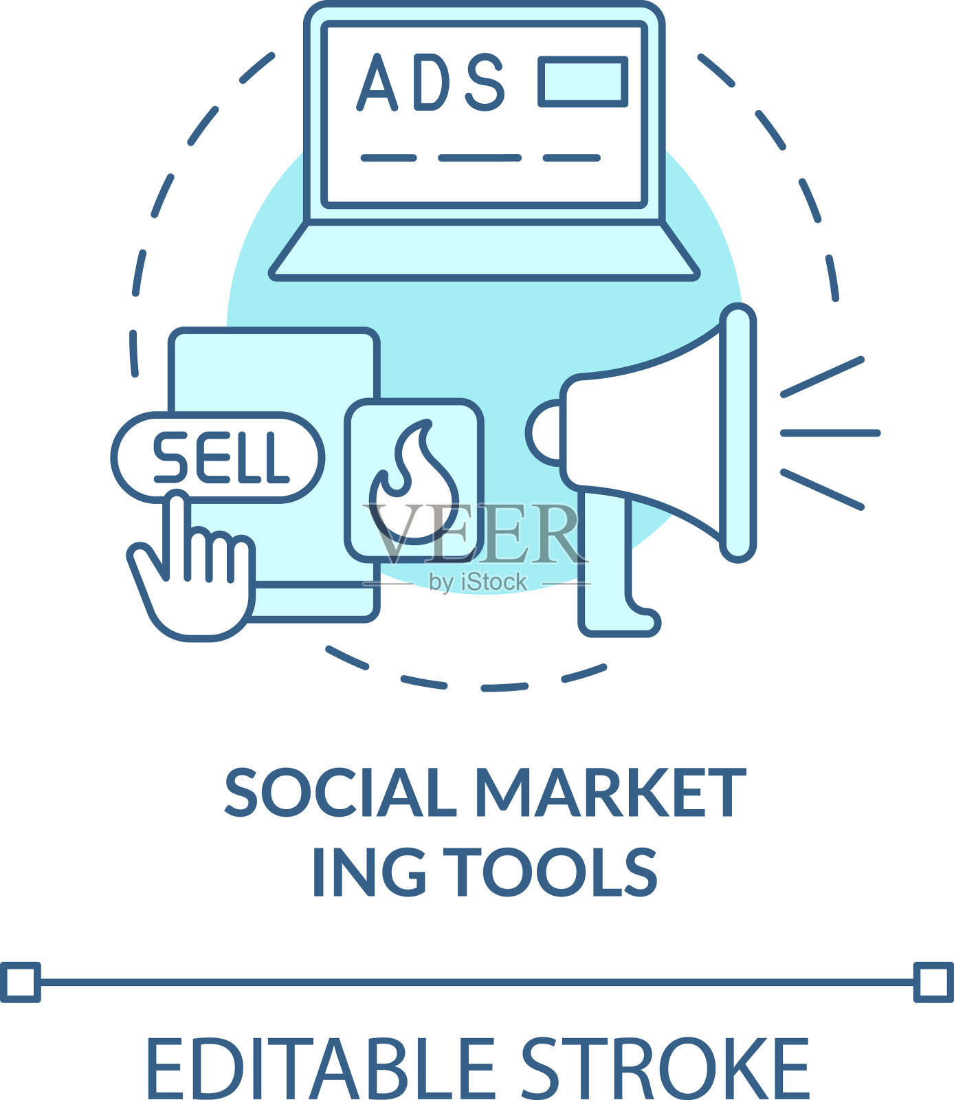 社交营销工具蓝绿色概念图标插画图片素材