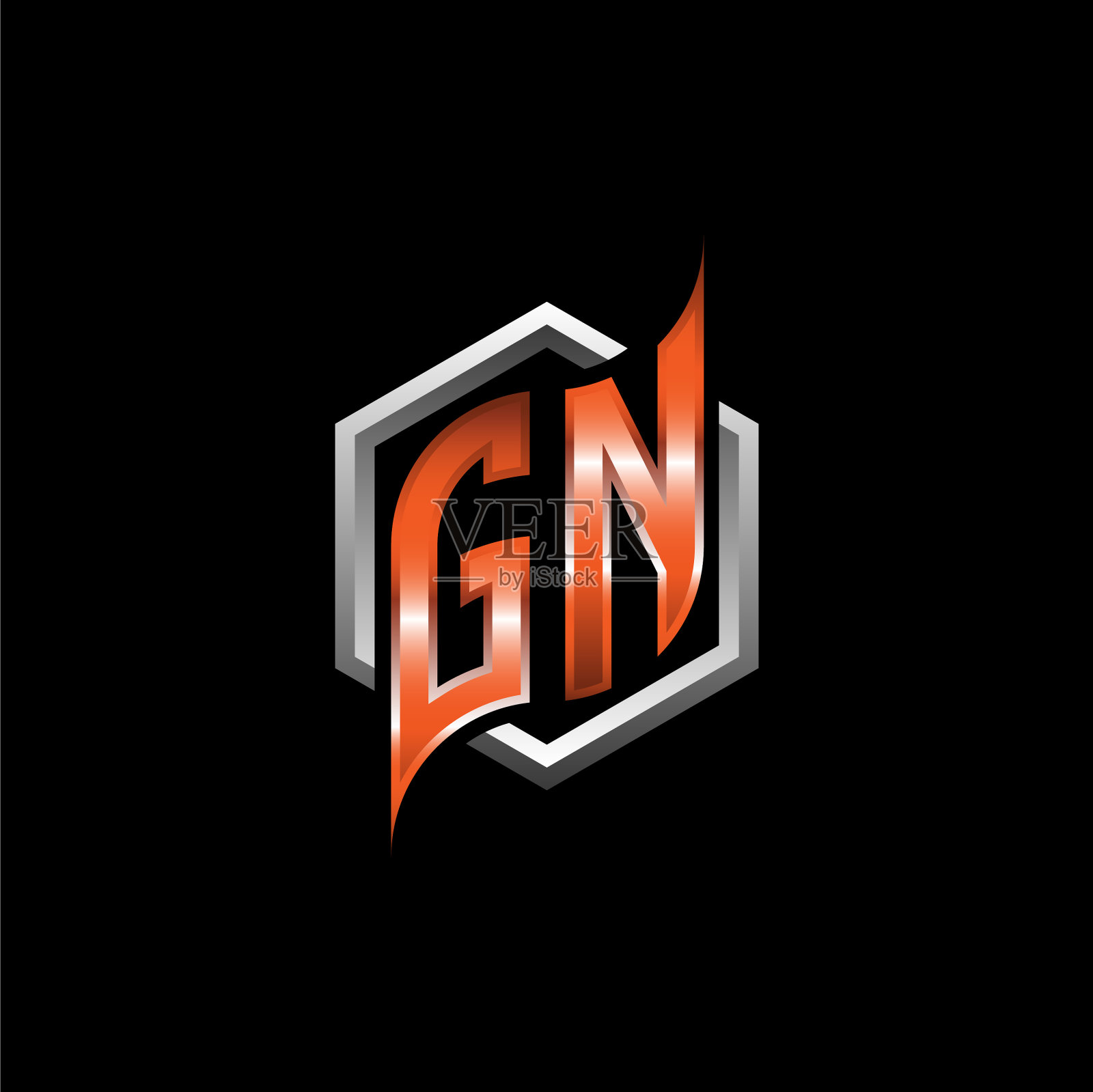 字母组合的几何橙色与六边形插画图片素材