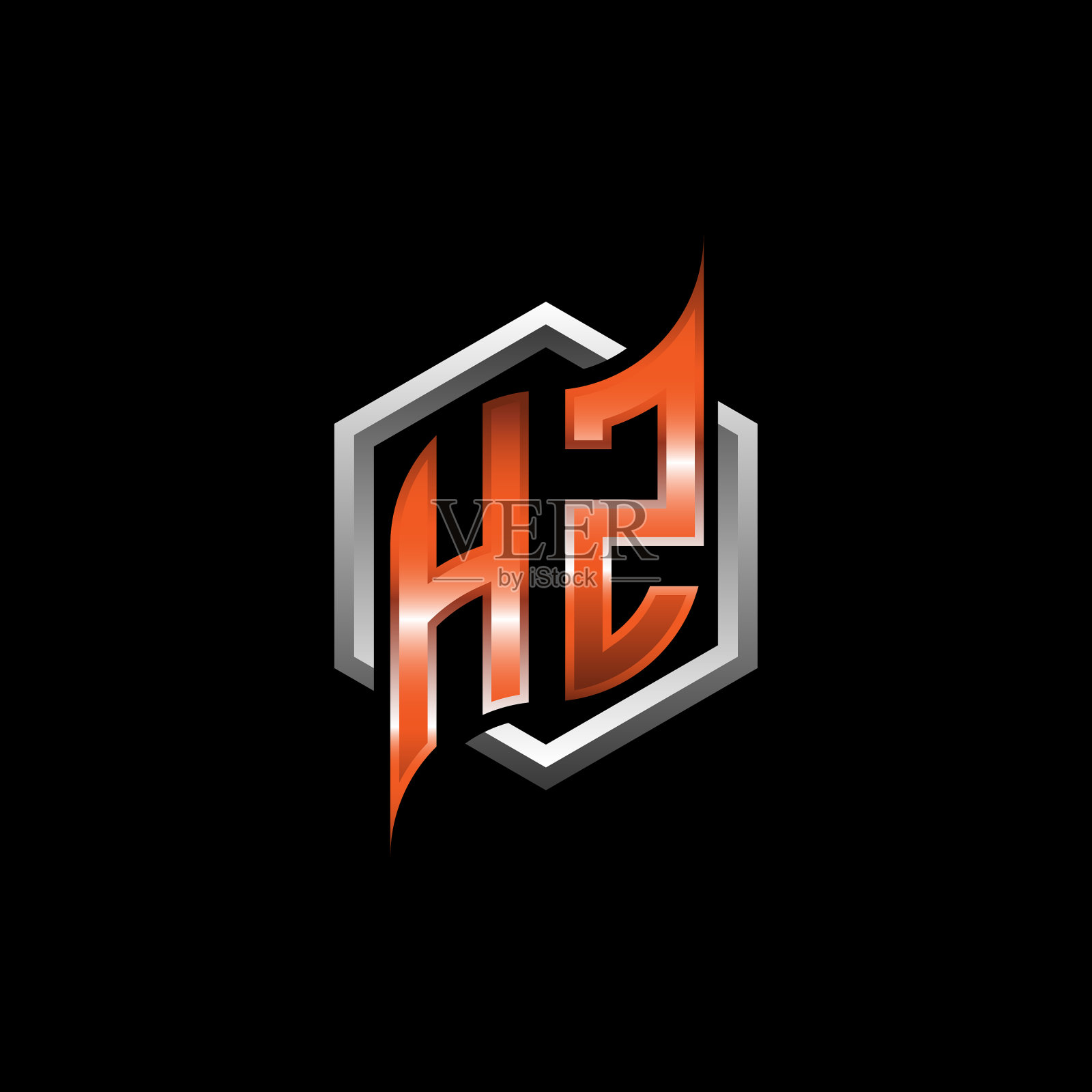 字母组合几何橙色六边形插画图片素材