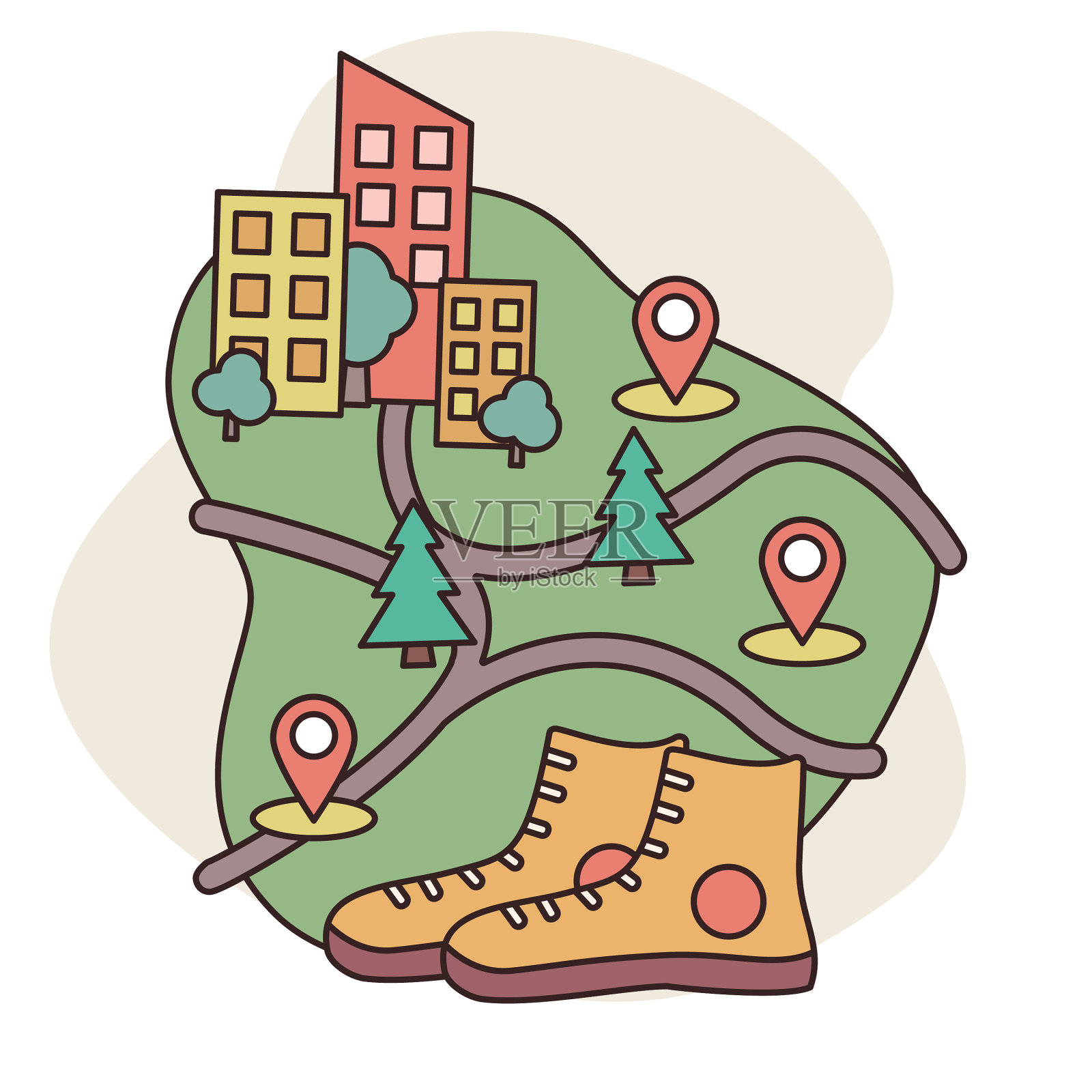 地图上有看不见的地方的检查点设计元素图片