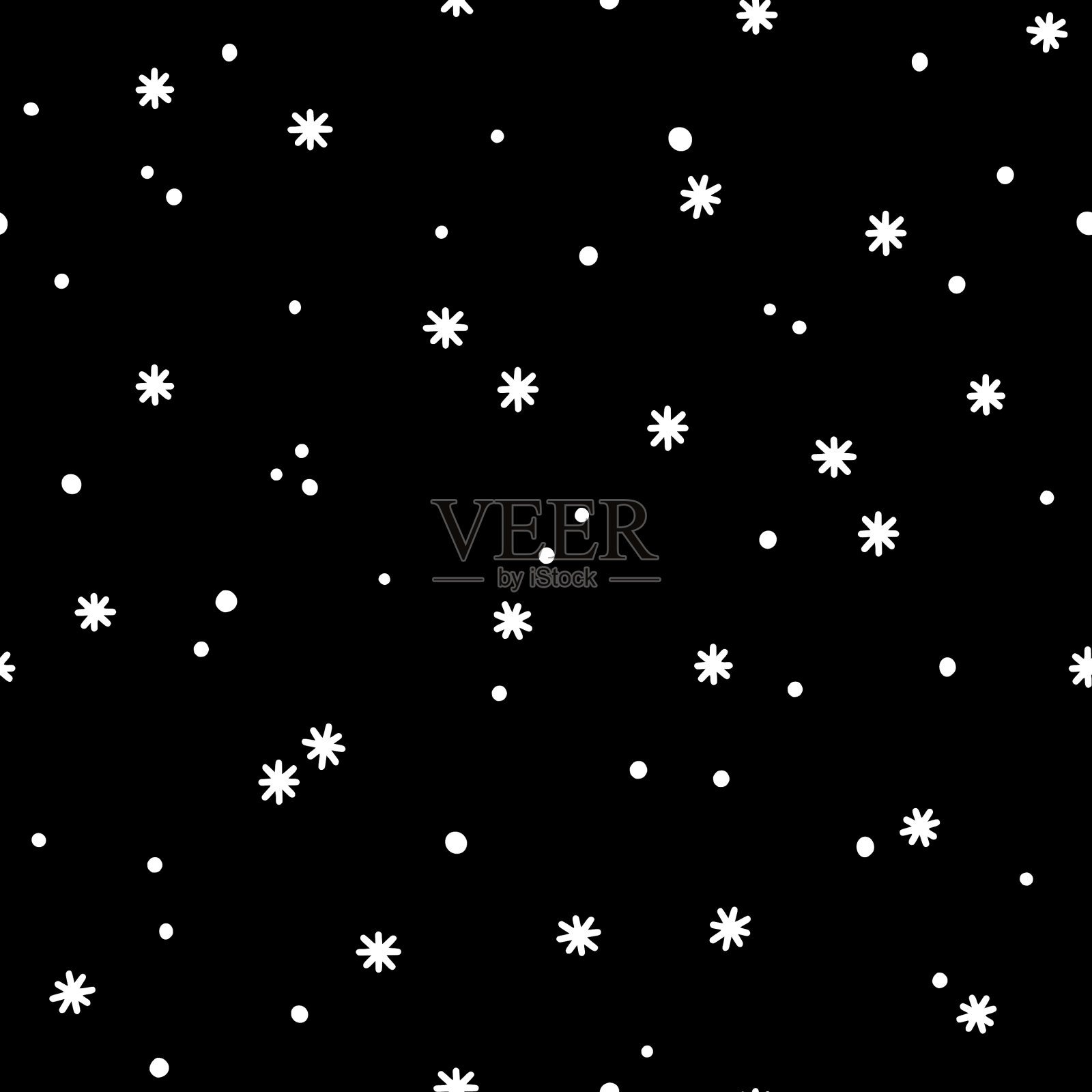 无缝图案的白色雪花上一片黑色插画图片素材