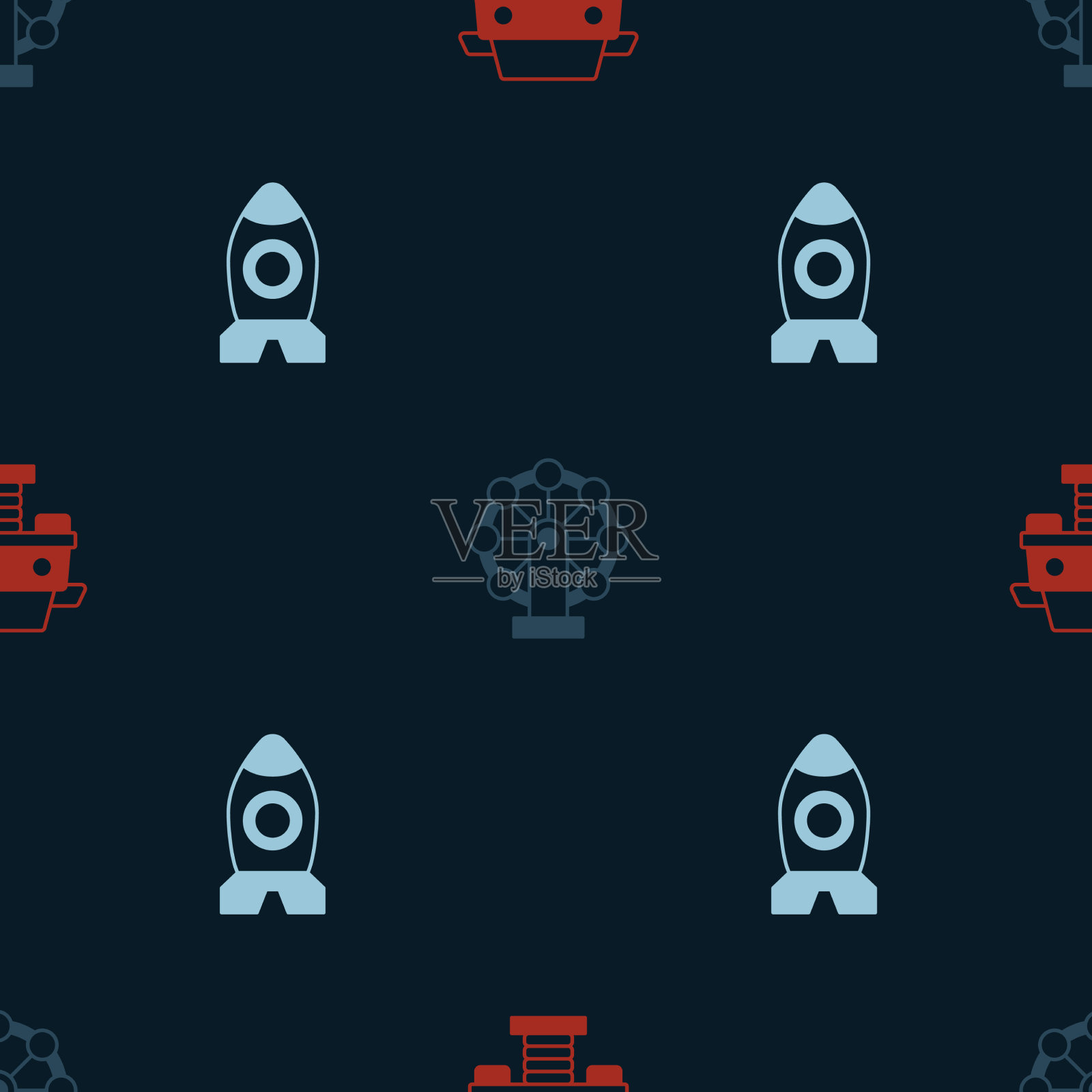 设置秋千车、摩天轮和火箭船玩具图标素材