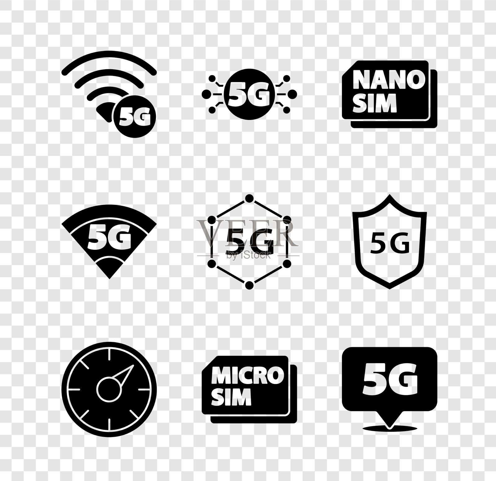 设置5g网络纳米sim卡数字测速仪图标素材