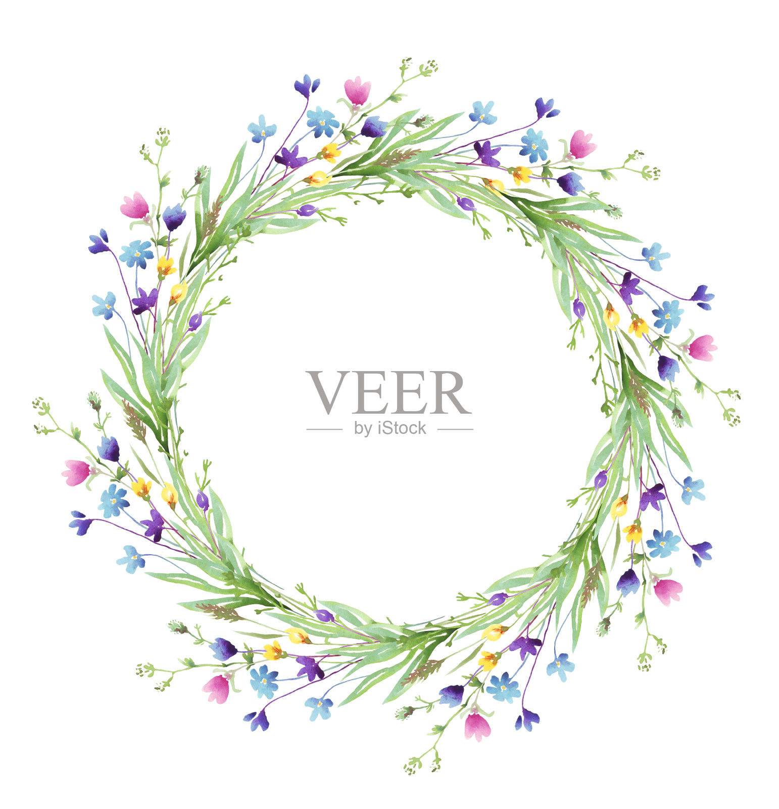 野花花环。水彩剪纸艺术插画图片素材