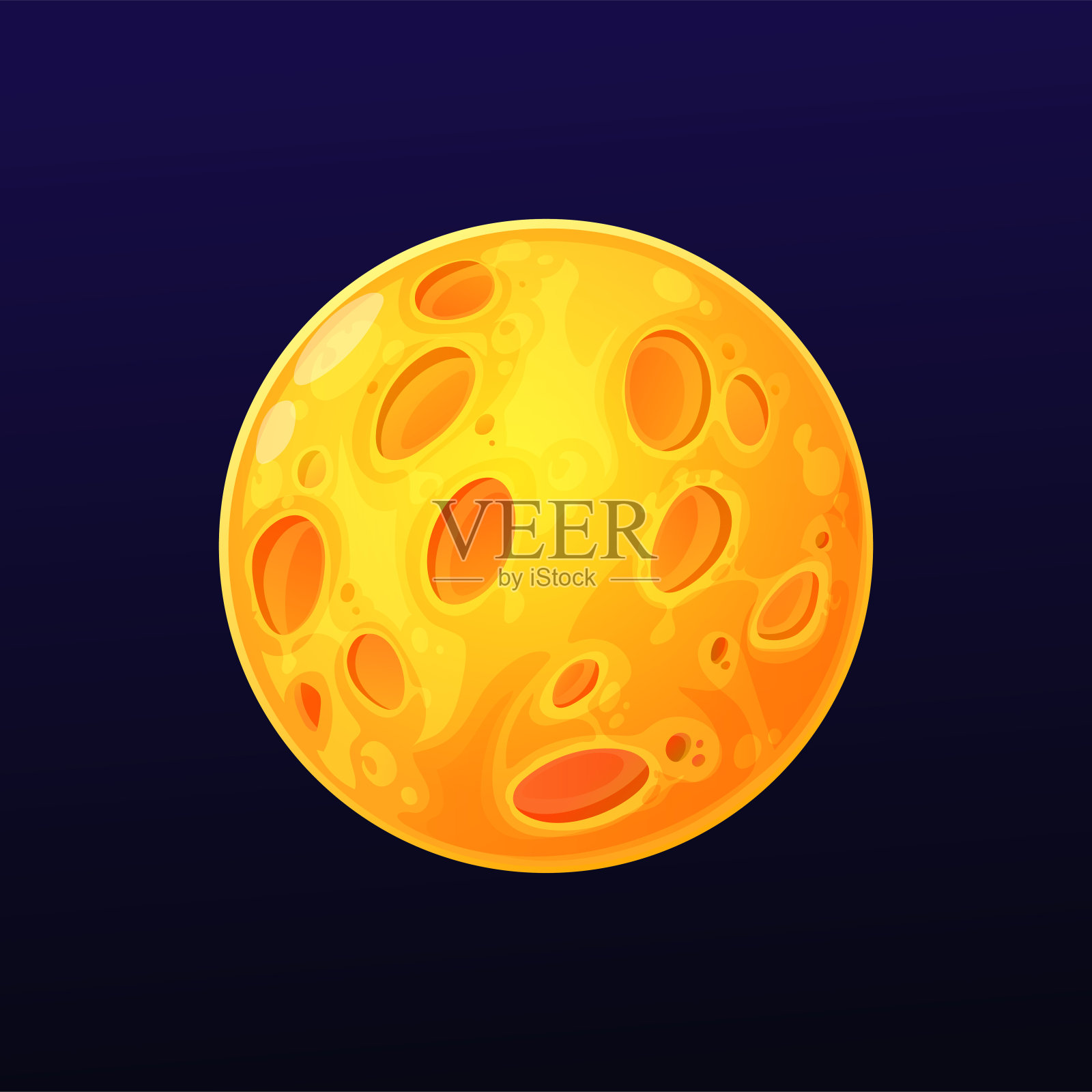 带有环形山的黄色太空行星，月球插画图片素材