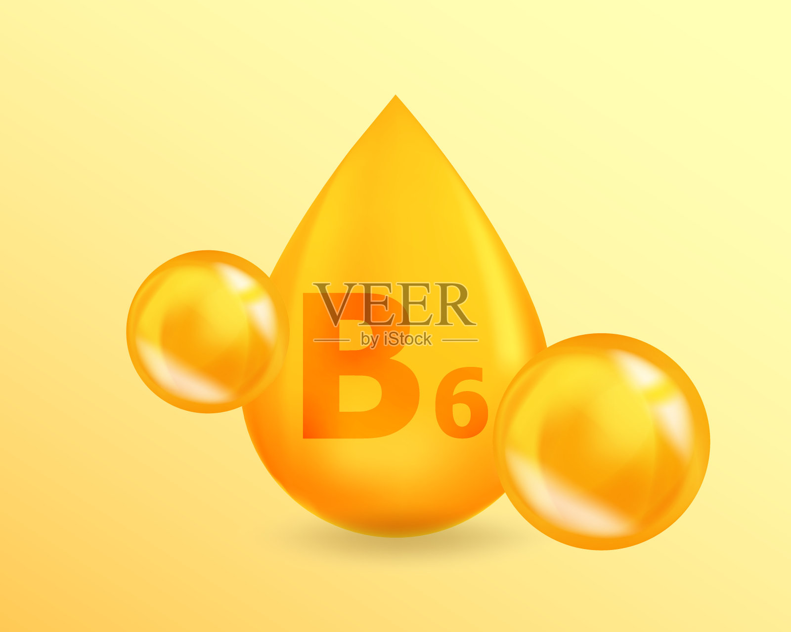 维生素B6吡哆醇。逼真的维生素滴B6吡哆醇设计。3D维生素复合插图概念。插画图片素材