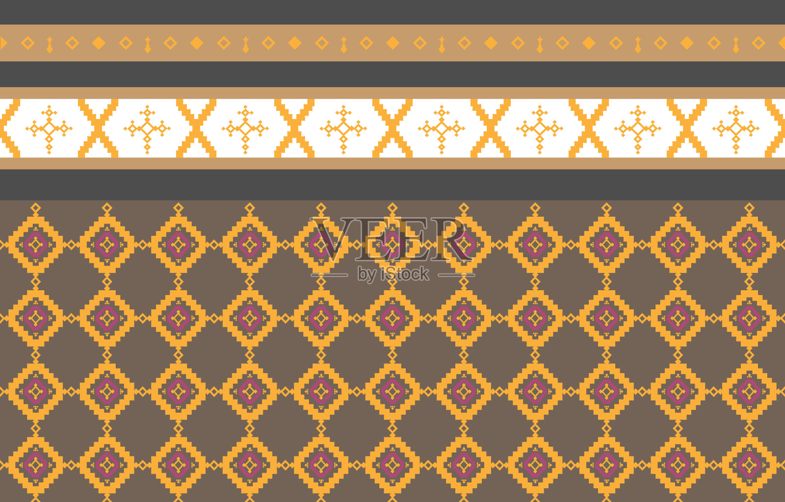 抽象几何图案和部落图案，运用当地的织物图案设计，设计灵感来源于土著部落。无缝几何矢量插图插画图片素材