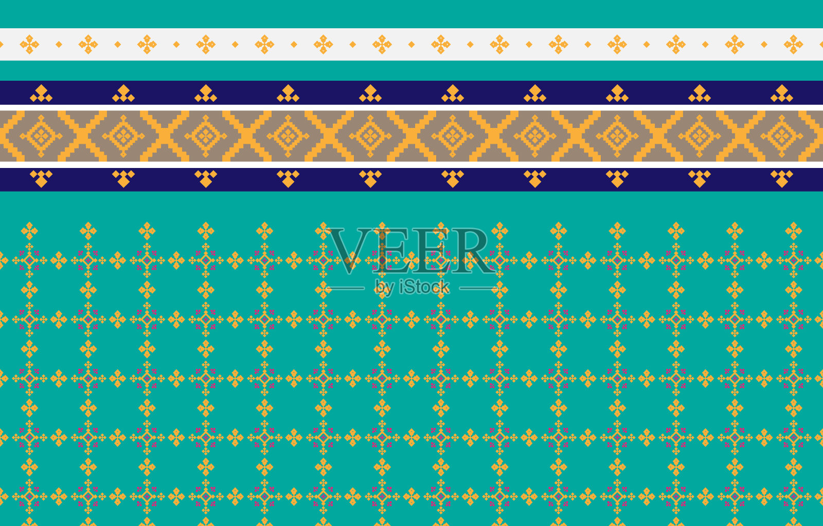 抽象几何图案和部落图案，运用当地的织物图案设计，设计灵感来源于土著部落。无缝几何矢量插图插画图片素材