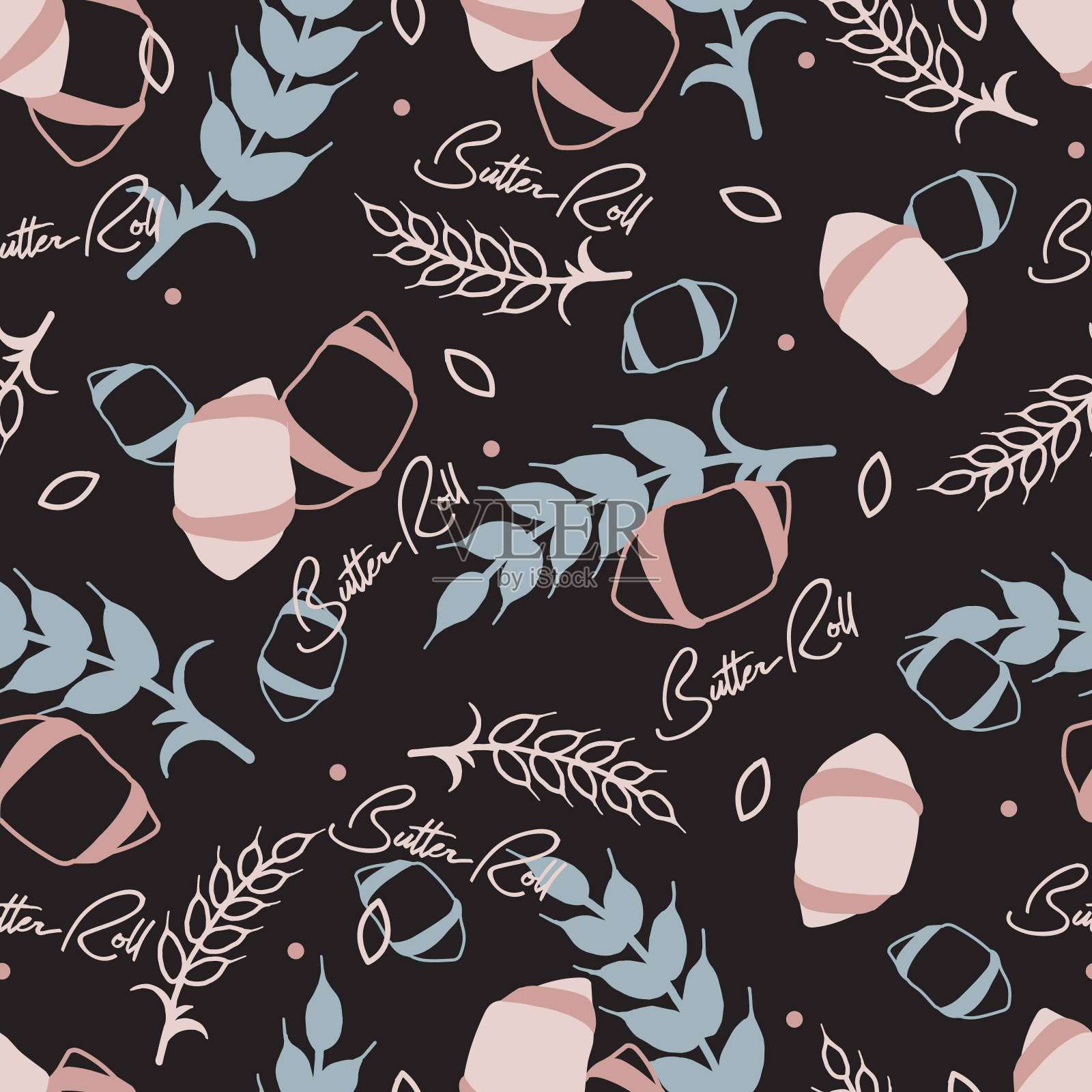 可爱的自制有机黄油卷矢量图形无缝图案插画图片素材