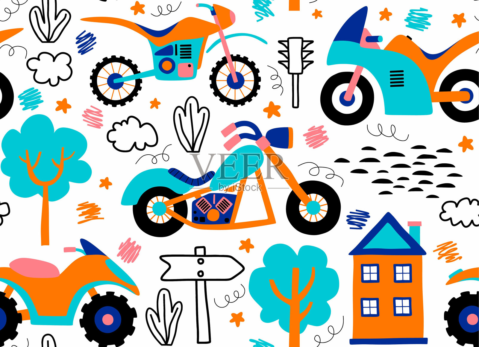 无缝的摩托车模式。矢量图插画图片素材