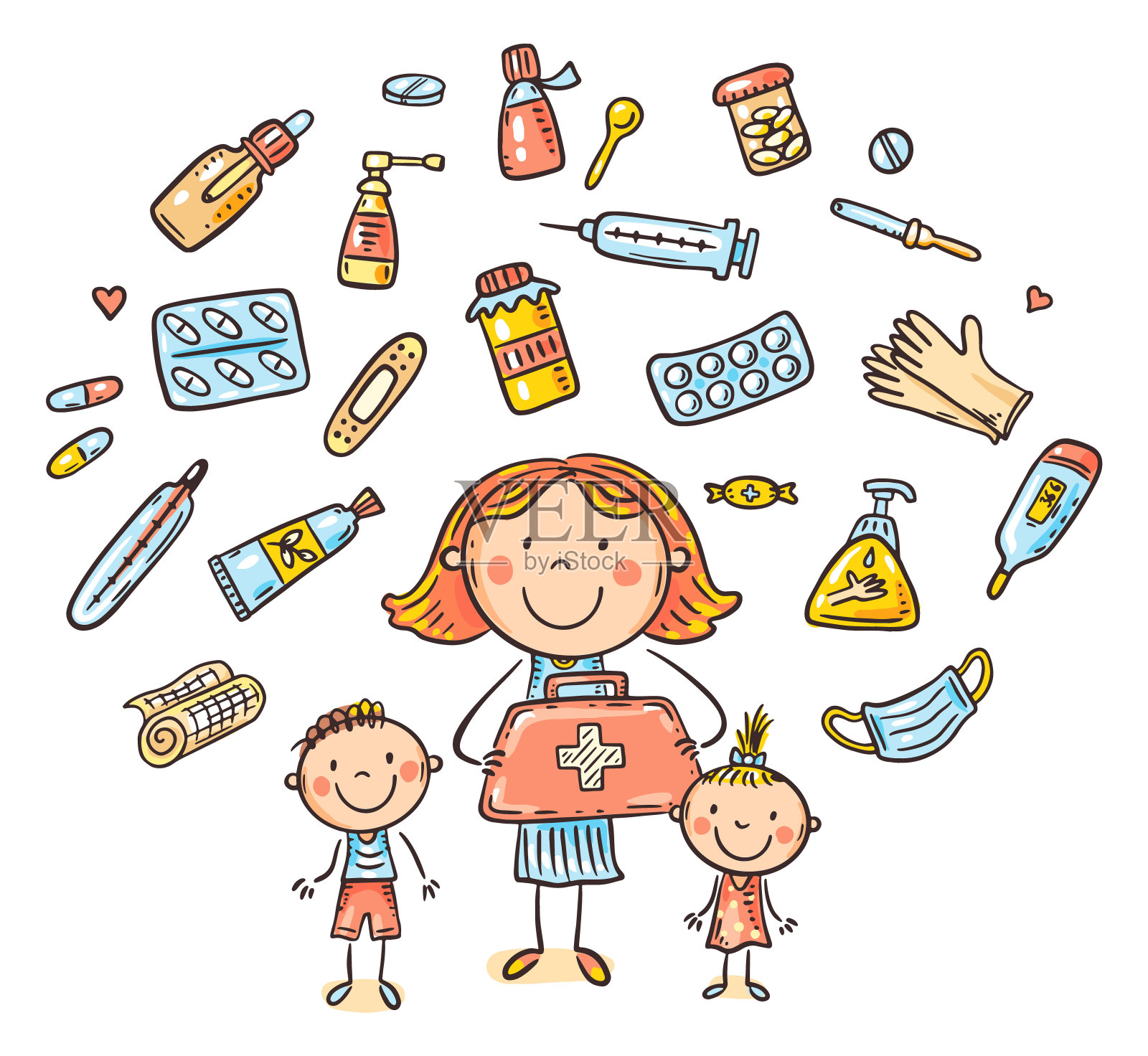 一套急救箱剪纸插图插画图片素材