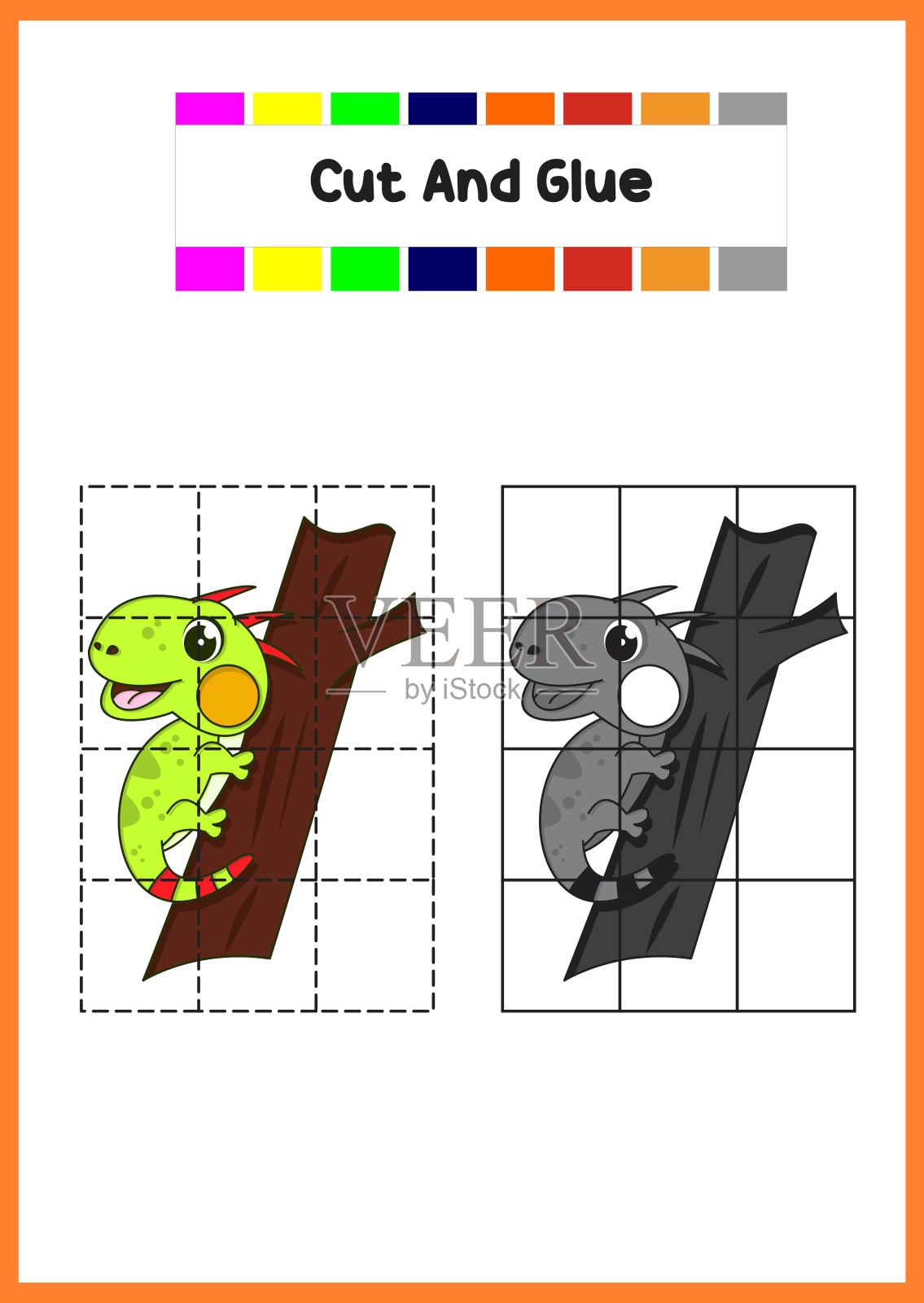 为孩子们剪和粘。可爱的鬣蜥的插画图片素材