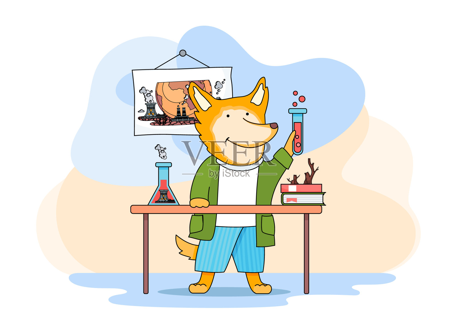 老师正在讲解这个题目。在学校给动物上化学课。工厂的影响插画图片素材