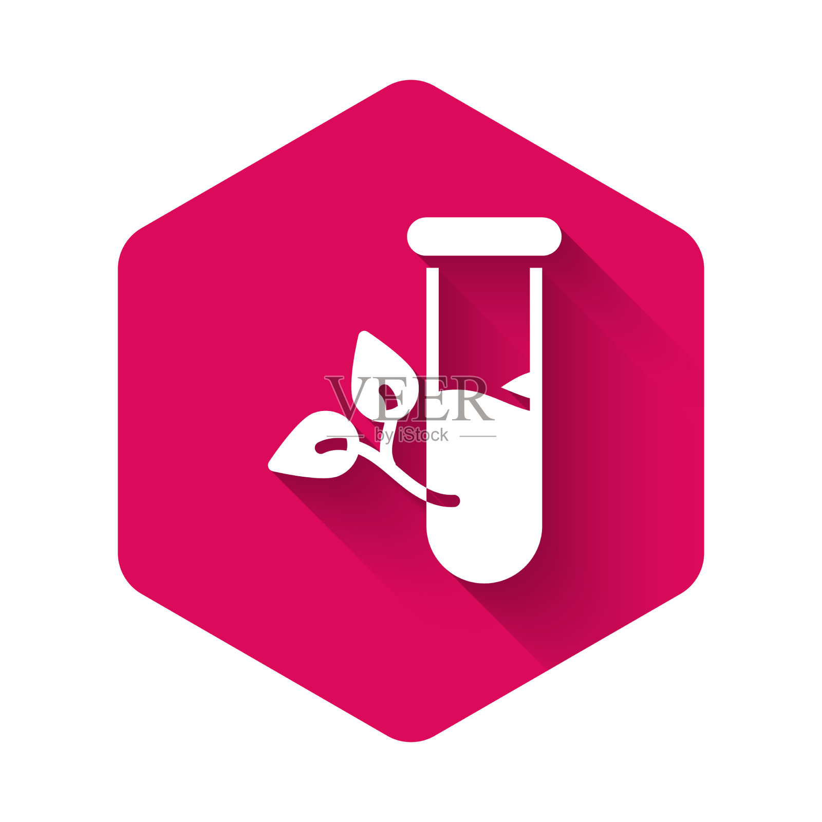 白色实验室玻璃和树叶图标隔离插画图片素材