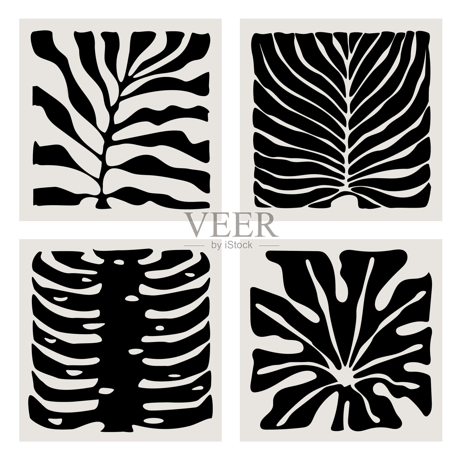 抽象几何植物叶子，现代墙艺术图形版画模板，水墨叶矢量插图设计元素图片
