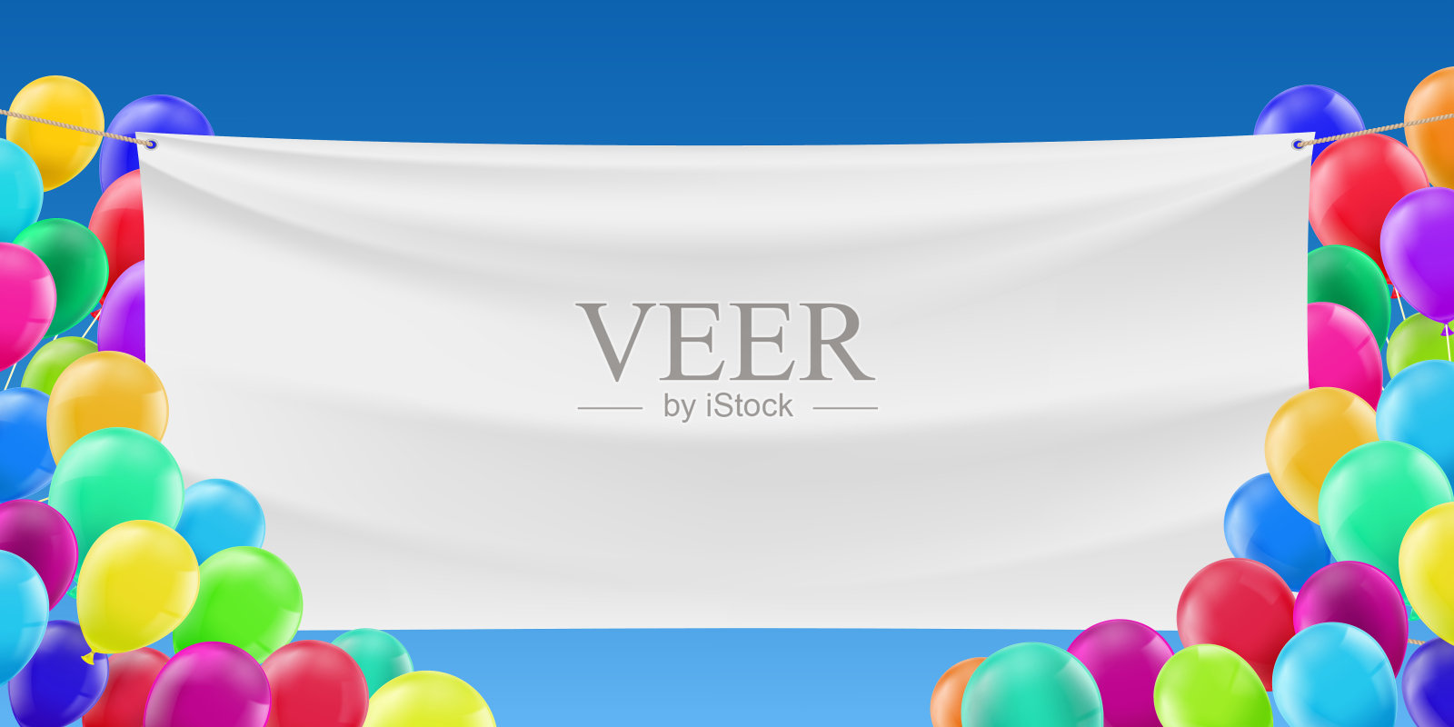 白色的旗帜旁边是彩色的气球设计元素图片