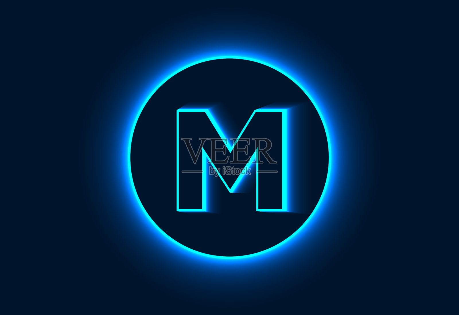 首字母组合字母在一个霓虹灯圈。插画图片素材