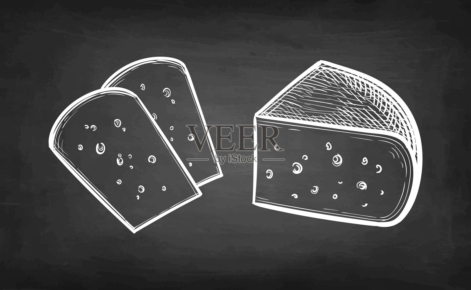 豪达奶酪粉笔素描。插画图片素材