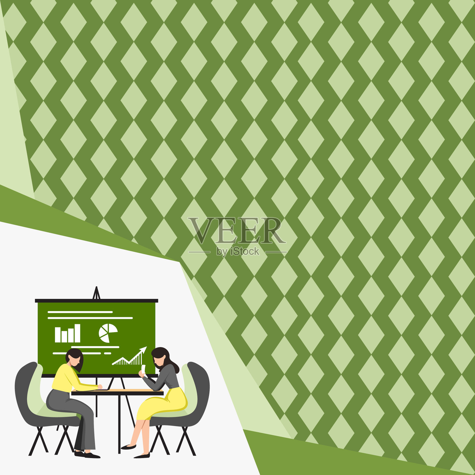 坐在办公桌上拿着笔记本电脑和文件的同事插画图片素材