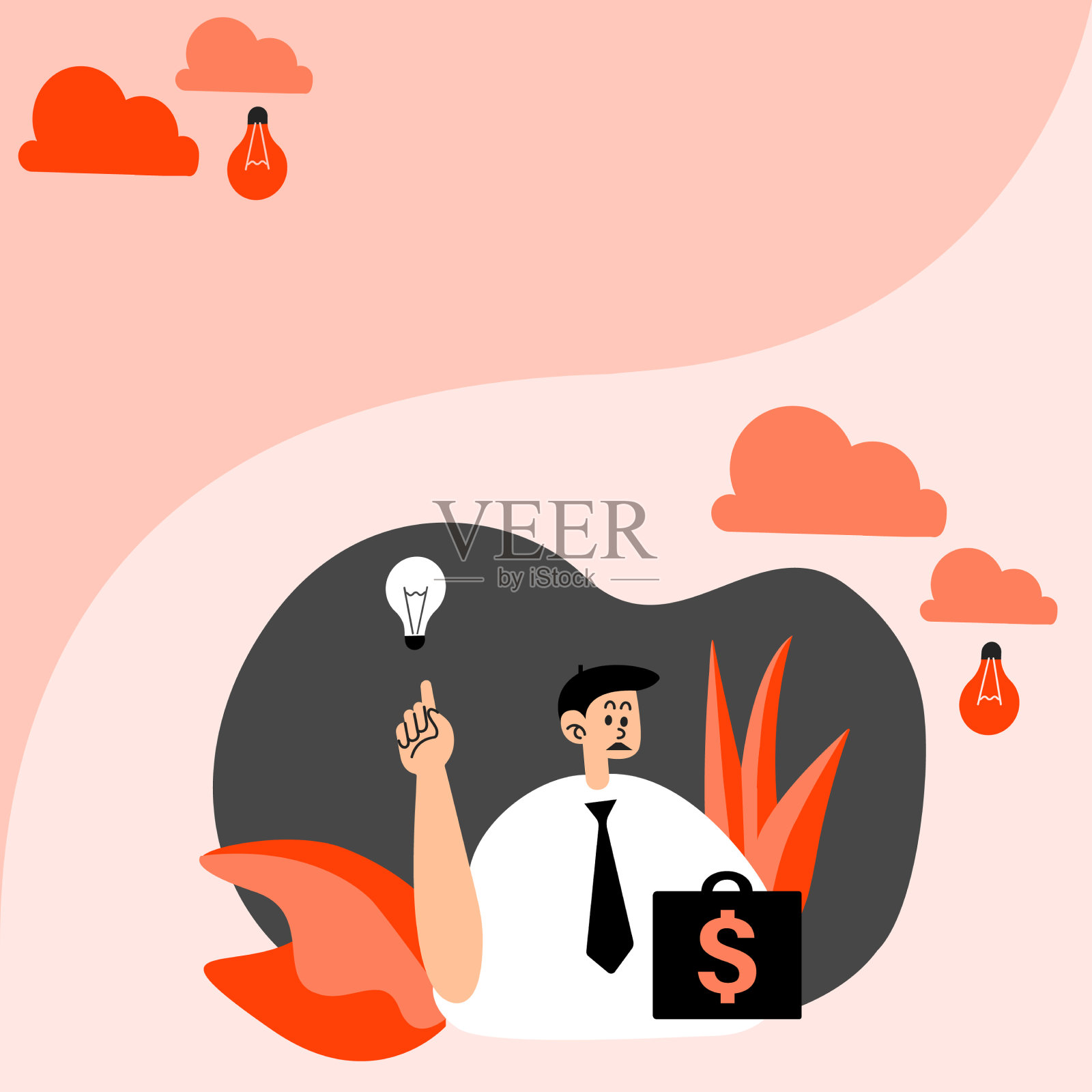 男人坐在公园里吹气球，想着插画图片素材